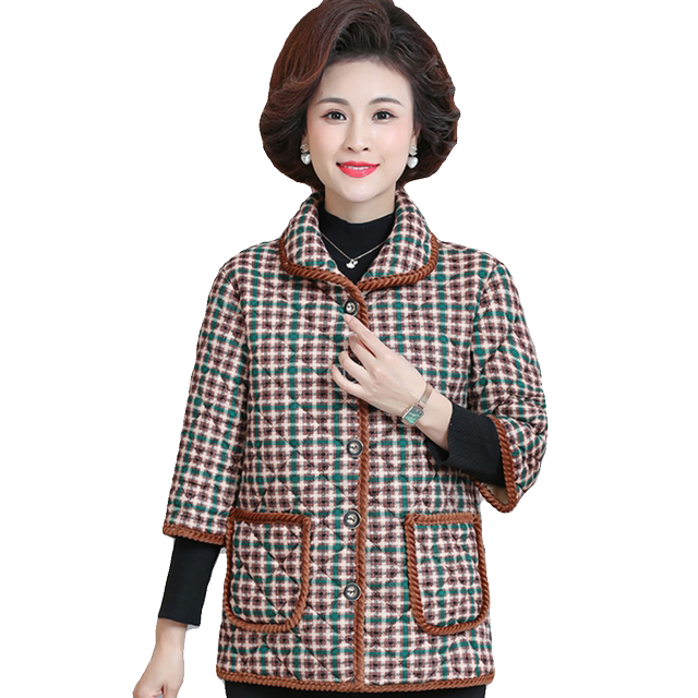 Middle -aged and elderly vest women in autumn and winter wearing velvet medium sleeve cotton coat old people mothers dress cotton jacket short -sleeved horse clip jacket