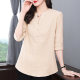 Pure cotton shirt women's 2025 spring and autumn new fashionable seven-quarter sleeve top large size mid-length V-neck shirt