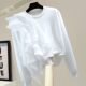 2025 summer Korean version loose slim design sense irregular ruffled solid color elastic cotton casual short-sleeved T-shirt