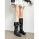 Genuine leather~Jiaoyu thick heel folded retro pleated Western boots for women Maillard knee-high knight boots