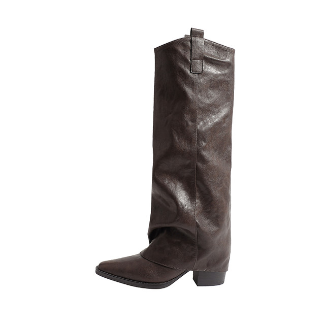 Genuine leather~Jiaoyu hot girl style slim trouser boots for women 2025 high-end pointed toe no-knee knight boots long boots