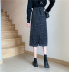 Retro leopard print elastic waist mid-length skirt autumn and winter new high-waisted large size A-line slit hip-packing one-step skirt