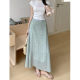 2024 new mint green floral chiffon skirt summer fat mm slimming meat to make you look versatile long skirt
