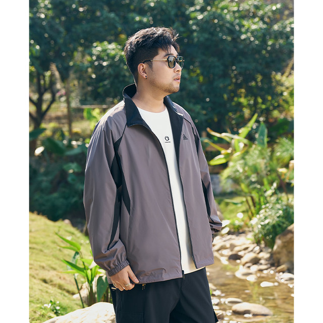 Black and powerful brand fat men's clothing for spring and autumn, double-sided sports windproof jacket, plus fat and larger size new work jacket
