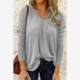 European and American style spring and autumn new V-neck blue loose pullover casual knitted long-sleeved T-shirt Women's T-shirt