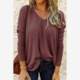 European and American style spring and autumn new V-neck blue loose pullover casual knitted long-sleeved T-shirt Women's T-shirt