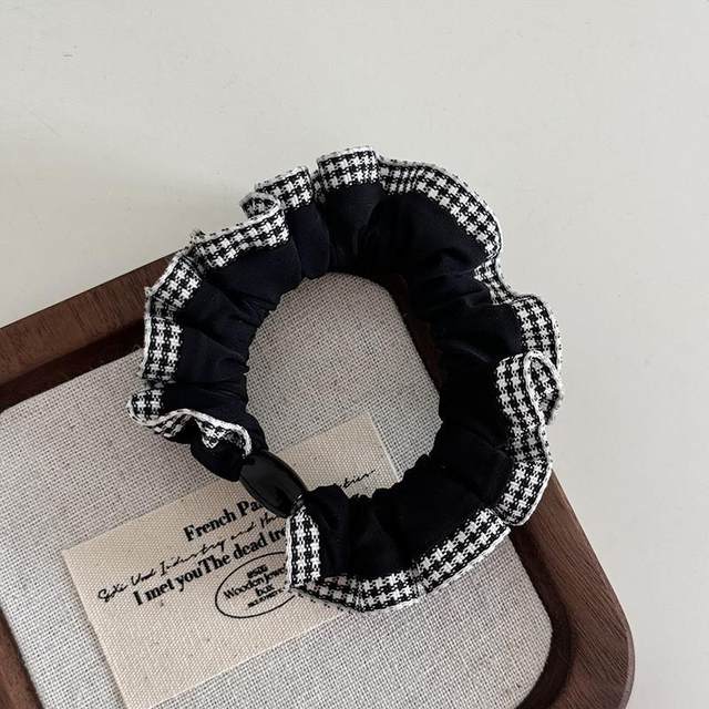 2024 new high elastic retro plaid pattern lace small intestine hair ring autumn and winter temperament ponytail head rope hair rope