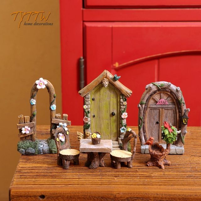 Elf House Resin Door Tables and Chairs Succulent Micro Landscape Decoration Green Plants Flower Pots Garden Home Gardening Decorative Ornaments