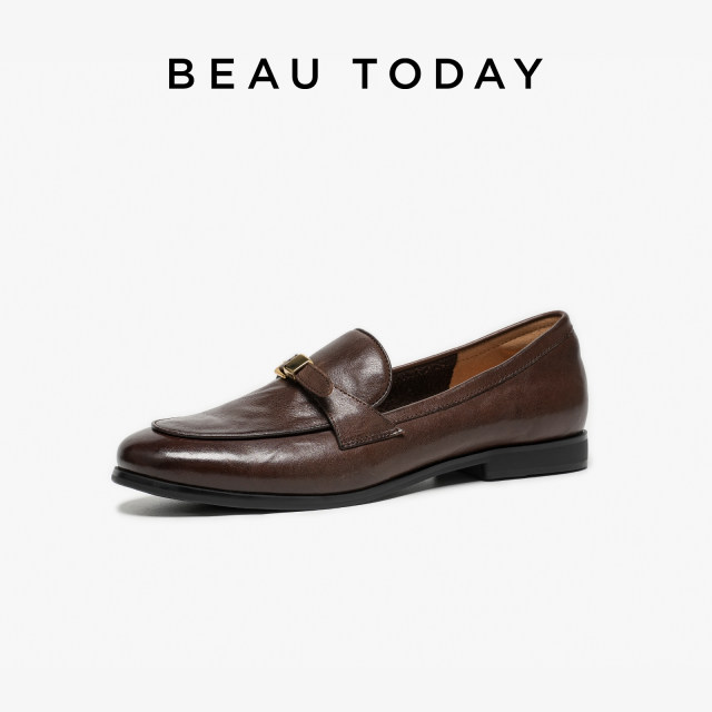 BeauToday loafers women's 2025 new black British style leather shoes flat sole shallow mouth single shoes