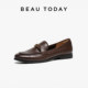 BeauToday loafers women's 2025 new black British style leather shoes flat sole shallow mouth single shoes