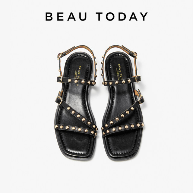 BeauToday French strap sandals for women in summer can wear sandals Roman sandals women's shoes flat sandals