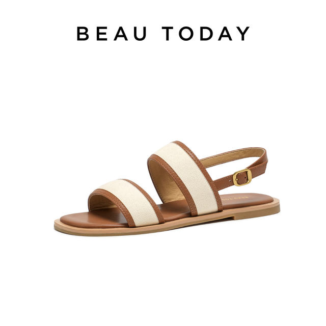 BeauToday Rhone Valley Flat Sandals Women's Summer One-Strip Sandals Fashionable Beach Shoes