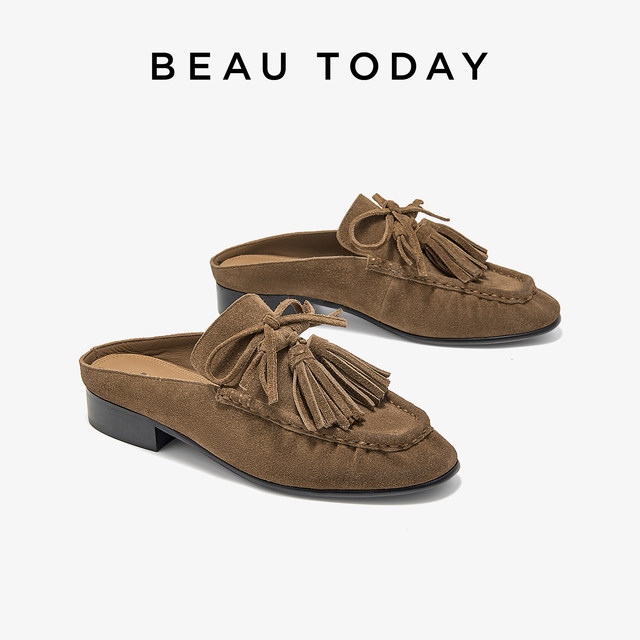 BeauToday thick heel brenkins shoes for women 2025 new summer retro muller slippers