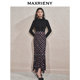 MAXRIENY romantic retro fishtail skirt 24 new winter French rose printed hip-pack skirt
