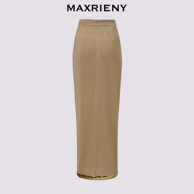MAXRIENY exquisite retro pencil pleated slit skirt 24 autumn

