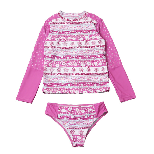 8818 Foreign Trade Children's Split Swimsuit Vacation Style Girl Sunscreen Long Sleeve Triangle Swimsuit Big Children Student Surfing Clothes