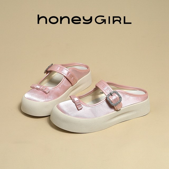 honeyGIRL half slippers for women 2025 summer new cross-section thick-soled toe shoes breathable casual and versatile single shoes