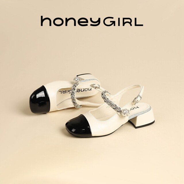 honeyGIRL Mary Jane Women's Shoes 2025 Spring Fashion Beige High-end Flat Shoes Square Toe Light Mouth Single Shoes
