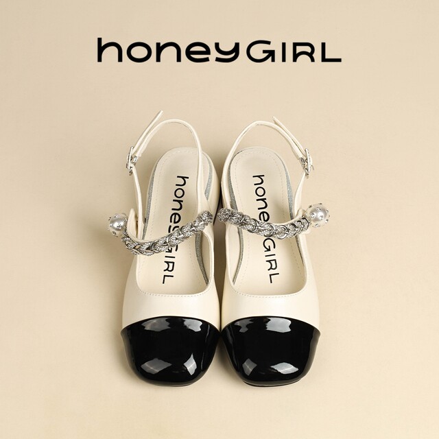 honeyGIRL Mary Jane Women's Shoes 2025 Spring Fashion Beige High-end Flat Shoes Square Toe Light Mouth Single Shoes
