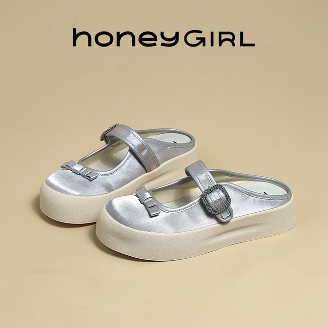 honeyGIRL half slippers for women 2025 summer new cross-section thick-soled toe shoes breathable casual and versatile single shoes