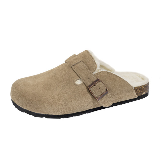 
Buer Shoes House Genuine Leather Birken Shoes Women's Fall and Winter Thick Sole Cork Boken Plus Fleece Warm Cotton Shoes