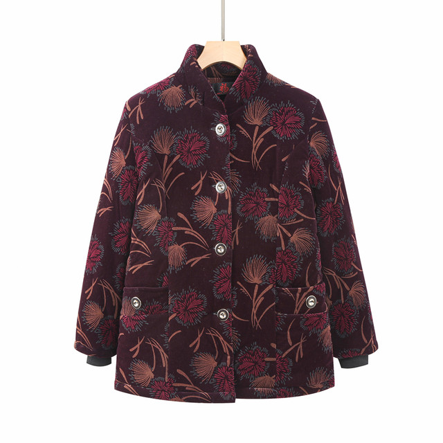 Middle-aged and elderly women's winter clothes, cotton-padded clothes, 60-year-old and 70-year-old grandmothers' velvet thickened cotton clothes, clothes for the elderly and old ladies' cotton-padded jackets