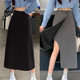 Fat MM irregular skirt, long skirt, large -size solid color pocket work style suit, suit skirt covering thin A -line skirt autumn