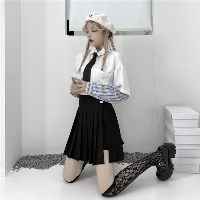 Fat mm slit pleated skirt pants high waist college style versatile solid color large swaying short skirt large size skirt women summer
