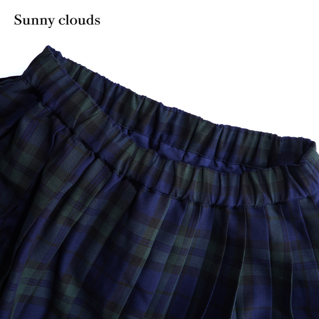 New autumn products Sunny clouds asymmetric pleated plaid skirt blue and green skirt versatile