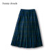 New autumn products Sunny clouds asymmetric pleated plaid skirt blue and green skirt versatile