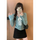 French style V-neck lace bow lace-up bottoming sweater for women in autumn and winter slim fit inner sweater top