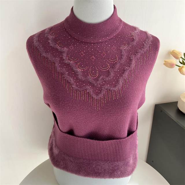 Mom's winter velvet thickened sweater bottoming shirt grandma's warm top middle-aged and elderly women's autumn and winter knitted sweater