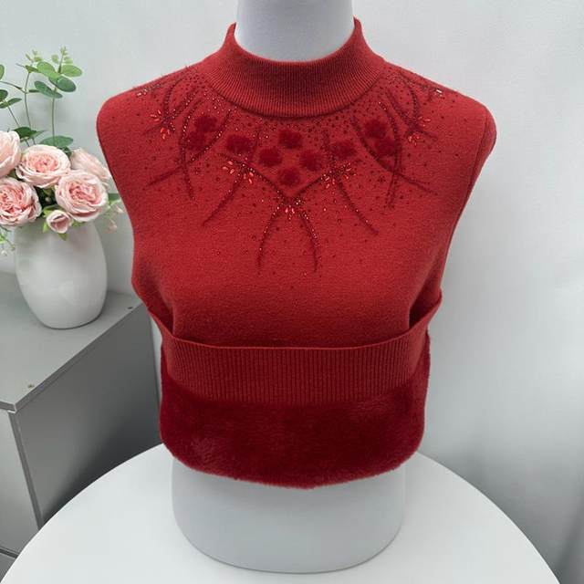 Mom integrated velvet thickened sweater women's winter dress half -high -necked wool sweater in the middle and old age with foreign shirts
