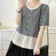 Lace spliced ​​short-sleeved plaid shirt for women 2025 summer new fashionable and versatile shirt for small fragrance style age-reducing top