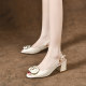 
2025 New Summer Women's Shoes Fish Mouth Thick Heel Sandals Women's Summer Fashion Temperament Back Hollow Single Shoes Medium Heel Genuine Leather Shoes