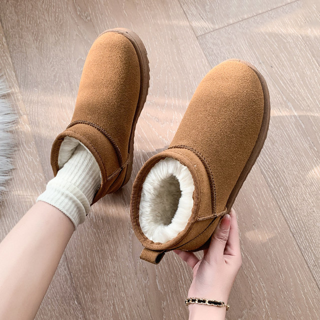 Zhou Dongyu's same style mini fur integrated snow boots for women in winter anti-slip plus velvet thickened short cotton boots bread shoes