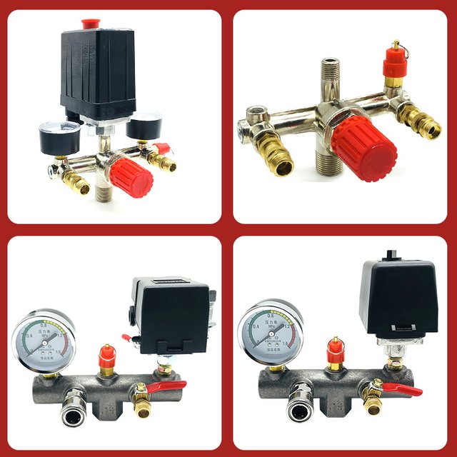 Silent oil-free air pump accessories air compressor switch assembly pressure control outlet six-way cast iron Bama bracket