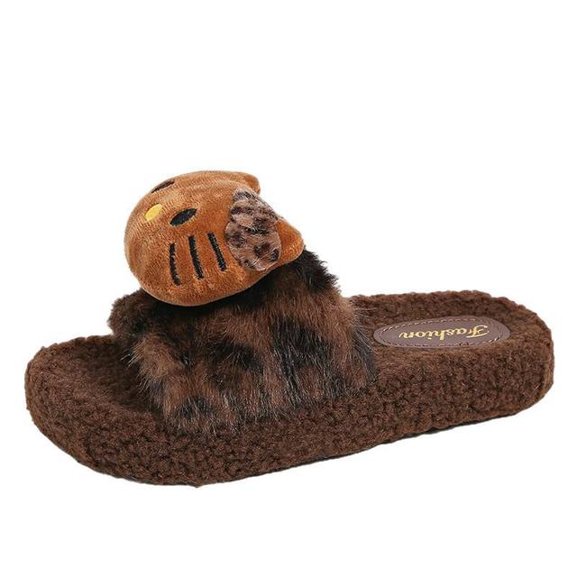 
2025 new autumn and winter cute leopard print fur slippers for women indoor non-slip cute cartoon outdoor fashionable cotton slippers