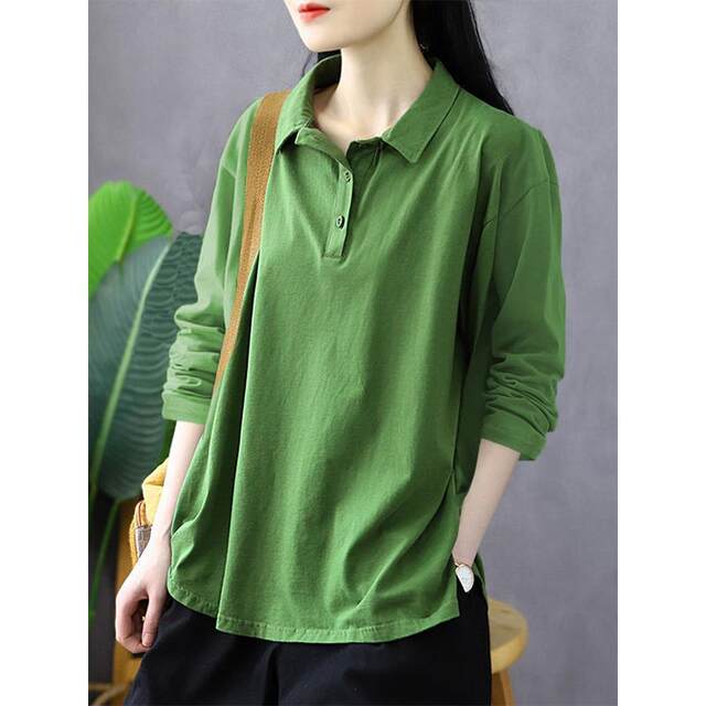 Purple Cotton POLO Polo Leading T -shirt Female Spring and Autumn Poor Spring and Autumn Paper Bottom Bottom Casual Various lapel top