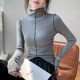Gebei Shang Europe and the United States retro non -lock edge half -high -necked long -sleeved grinding hair, the female top of the female top, stitching design feel bottoming shirt