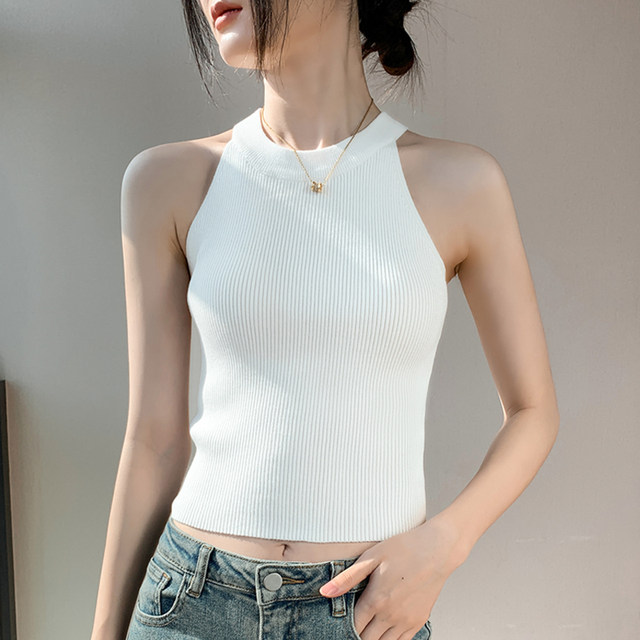 Women's halter neck knitted vest 2025 early autumn new slim fit slim suit underwear top solid color sleeveless base shirt