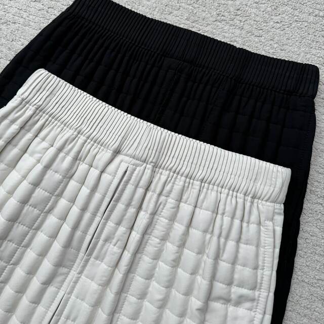Women's Spring and Autumn and Winter Rib Drawstring Spliced ​​Quilted Pull-Wireless Elastic Waist Neat Straight Zipper Skirt