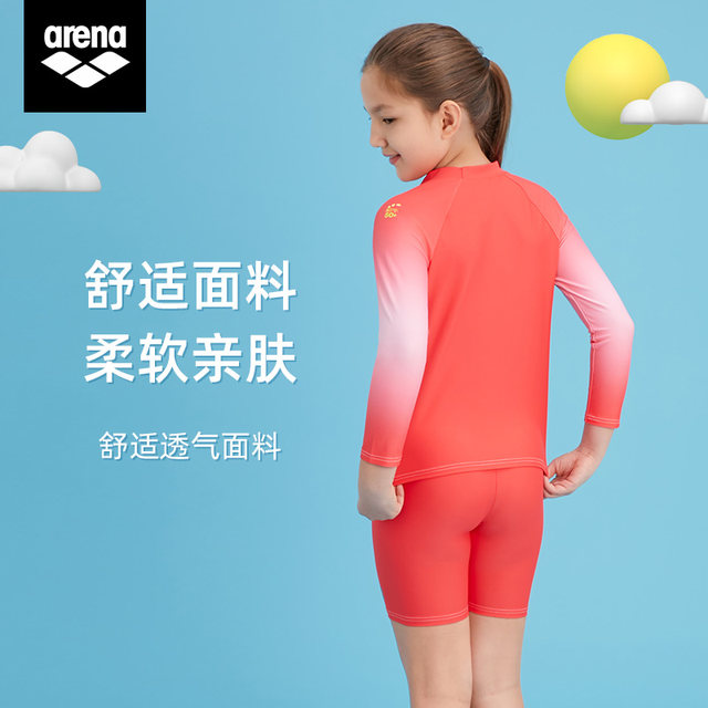 arena children and teenagers long-sleeved split sun protection quick-dry swimsuit women's medium-sized children's beach beach and seaside swimsuit