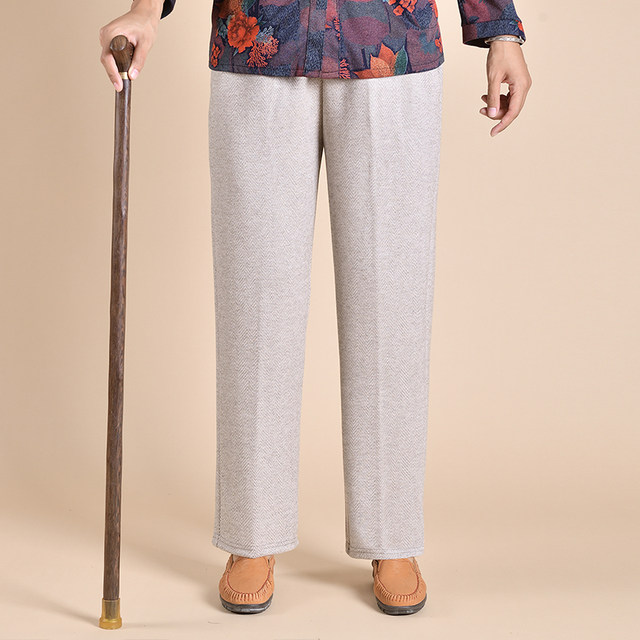 Mom's pants autumn and winter loose plus velvet thickened large size middle-aged and elderly women's pants old lady grandma woolen trousers