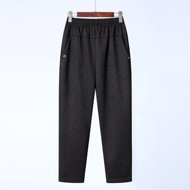 Elderly people with velvet loose large size mother pants high waist spring and autumn grandma flower pants thickened and tight outside
