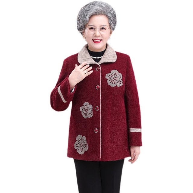 Middle-aged and elderly women's woolen mink velvet coat, grandma's coat, thickened velvet coat, winter mother's coat, warm coat for women