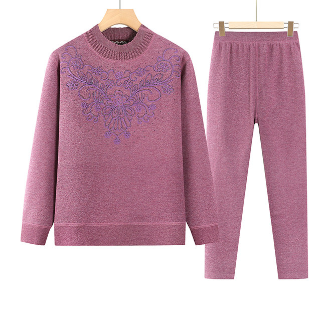 The elderly's autumn and winter thermal underwear set, grandma's winter clothing, velvet and thickened bottoming shirt, autumn clothes and long trousers for the elderly.