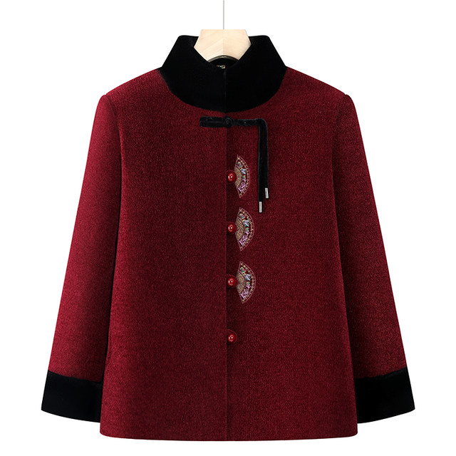 New Chinese style mother's clothing, winter velvet thickened warm coat, elderly women's cotton-padded clothes, grandma's festive New Year's cotton-padded clothes