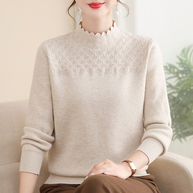 Mom's stylish velvet thickened sweater, middle-aged women's new long-sleeved top, middle-aged and elderly autumn and winter knitted bottoming shirt