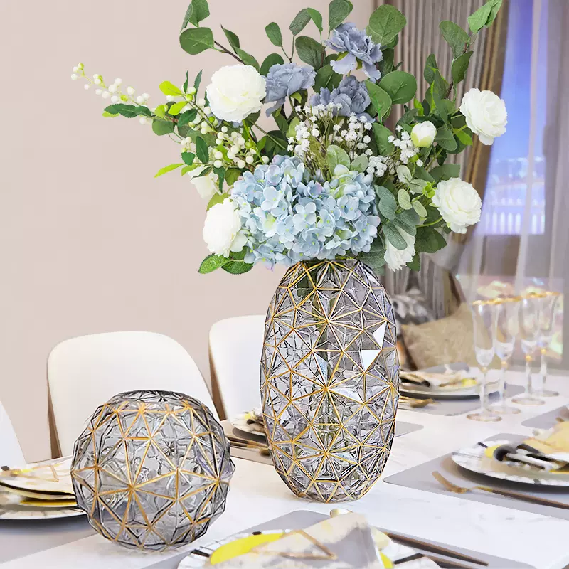 创意玻璃花瓶轻奢摆件美式客厅插花欧式餐桌电视柜摆设家居装饰